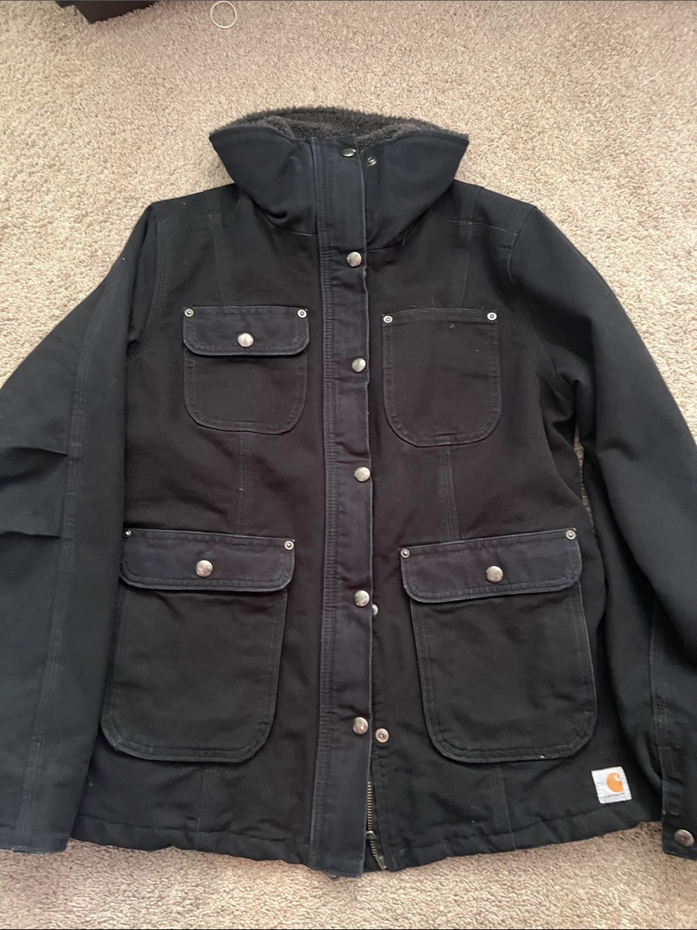 Carhartt Black Women's Utility Field Jacket with Shearling Collar - Picture 2 of 5